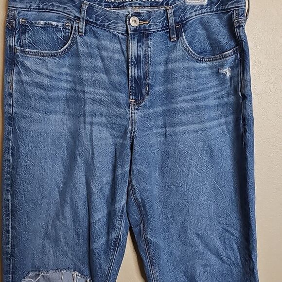 American Eagle 14 Long 90s Straight Distressed Blue Jeans - Picture 2 of 10